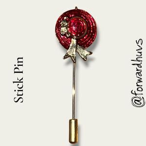 Gold Tone Red Hat Society Hat Pin Stick Pin